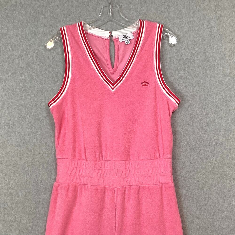 Juicy By Juicy Couture Y2K Crop Wide Leg Terry Cloth Jumpsuit Size M V Neck Pink - Picture 5 of 16